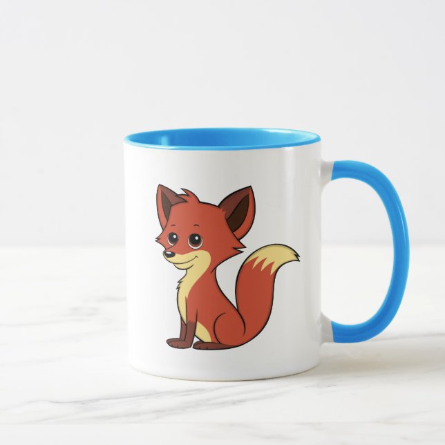 Taza azul y blanca del Fox lindo del dibujo (Derecha)
