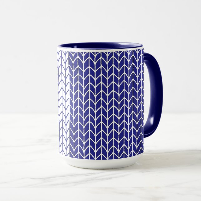 Taza Azul y Blanco de Punto Combo de Marina (Anverso derecho)