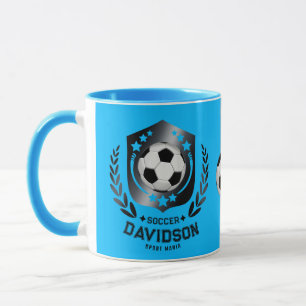 Taza Azul y Negro Personalizado Fútbol Texto Personaliz