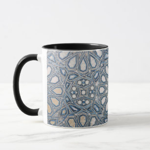 Taza Azulejo Cerámico Blanco y Azul Fresco Patrón Geomé