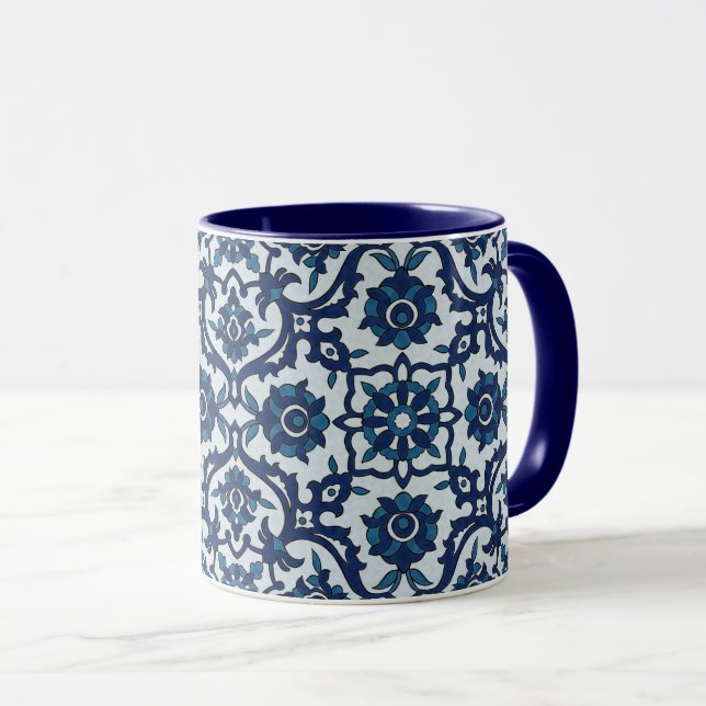 Taza Azulejos azules portugueses, patrón de mosaico flo (Anverso derecho)