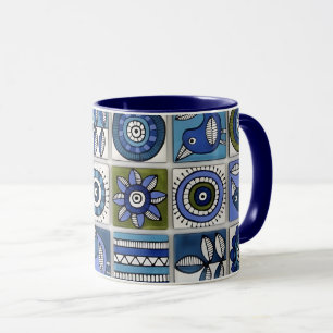 Taza Azulejos de Cerámica de Pájaro y Flor Abstractos