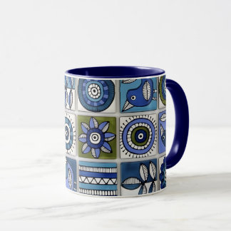 Taza Azulejos de Cerámica de Pájaro y Flor Abstractos