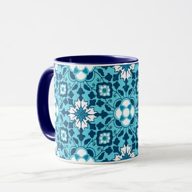 Taza Azulejos marroquíes florales, índigo, azul cielo y (Anverso izquierdo)