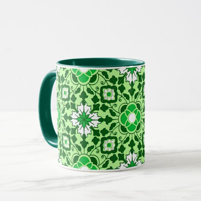 Taza Azulejos marroquíes florales, verde esmeralda y ca (Anverso izquierdo)