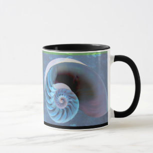 Taza azulverde del espiral del nautilus