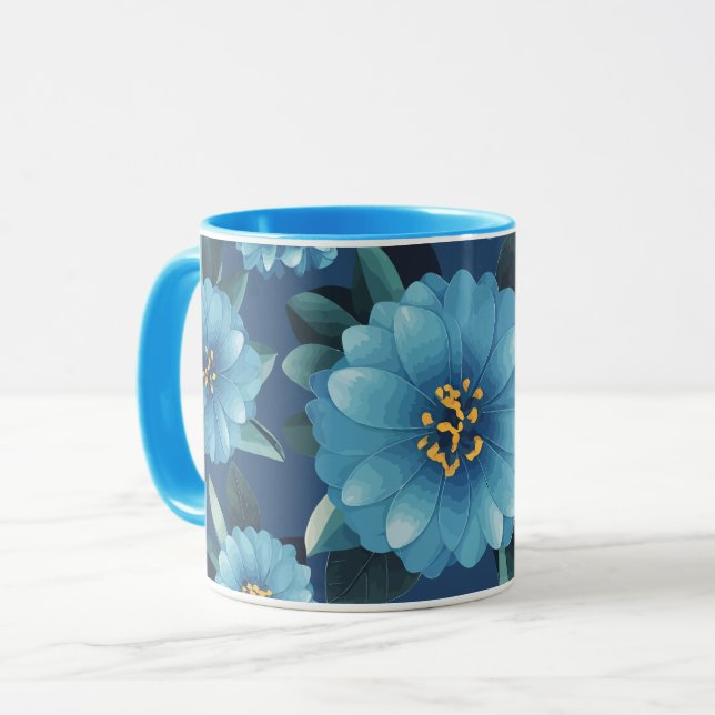 Taza Azure Blooms: Vibrante Patrón Floral Azul (Anverso izquierdo)