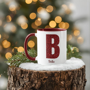 Taza B de monograma con brillo moderno y nombre
