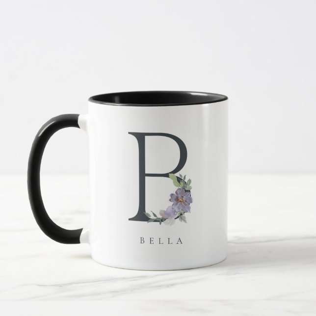 Taza B Monograma Acuarela Morado Floral (Izquierda)