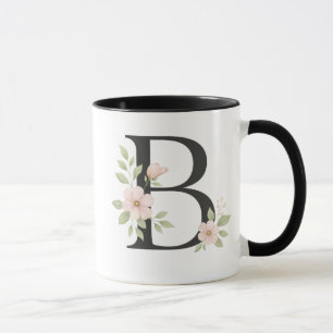 Taza B Monograma Floral – Letra B Elegante con Flo