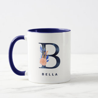 Taza B Monograma Marina Azul acuarela Floral