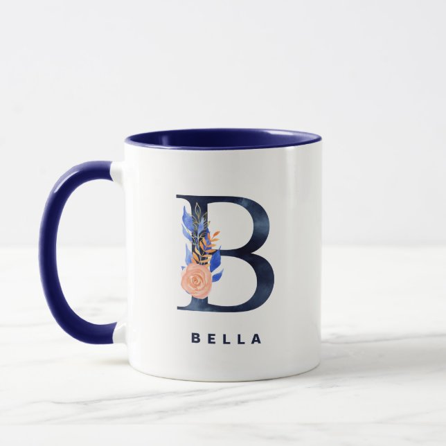 Taza B Monograma Marina Azul acuarela Floral (Izquierda)