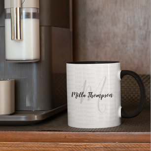 Taza b/w nombre manuscrito/inicial . monograma moderno