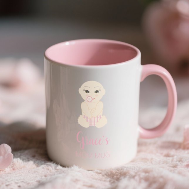 Taza Baby Girl  Illustration in Pink Design (Cute Cheerful Funny Pink Baby Girl Design Mug)