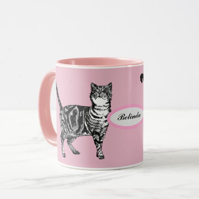 Taza Baby Pink Tabby Cat Gatos Arte Chicas Animales Nom (Anverso izquierdo)