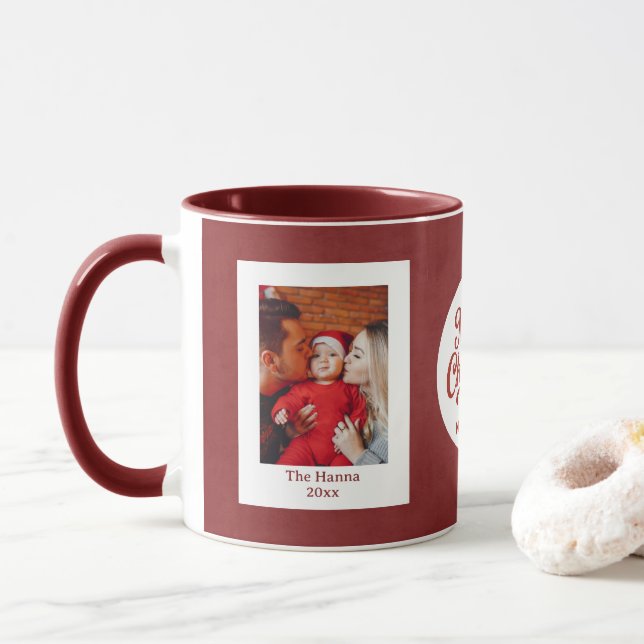Taza Baby's First Christmas Custom Name Photo Keepsake (Con donut)