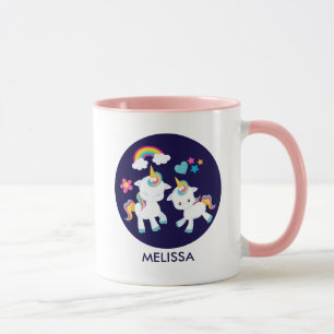 Taza Baile lindo Unicornio arcoiris mágico y estrellas