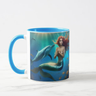 Taza "Baile oceánico: Sirena y viaje de delfines"