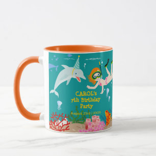 Taza Bajo el mar delfines y fiesta de cumpleaños chica