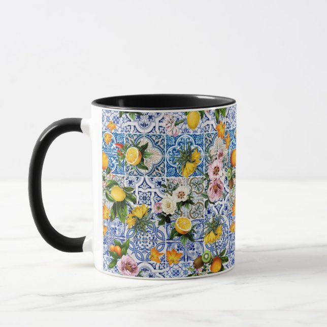 Taza Baldosas de estilo siciliano con flores y limón (Izquierda)