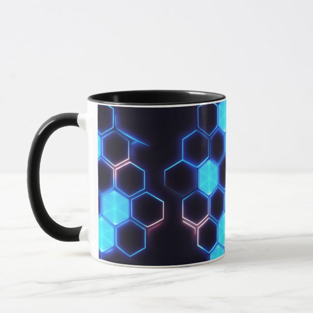 Taza Baldosas hexagonales mesmerizadoras de ciberpunk h (Izquierda)