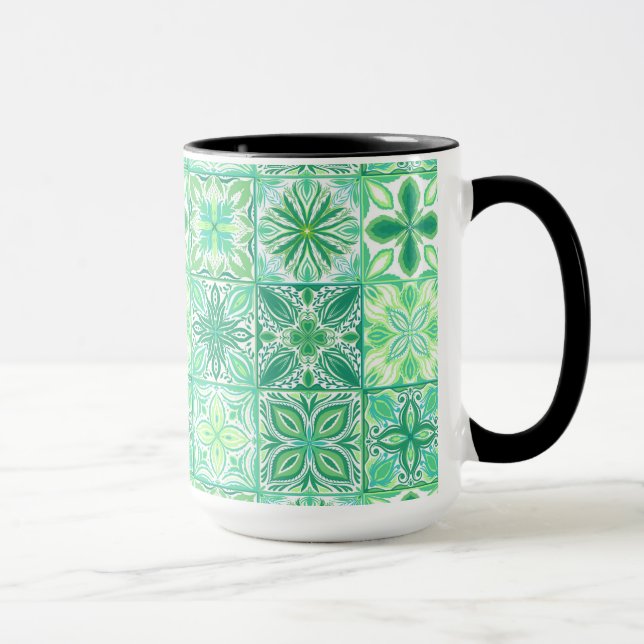 Taza Baldosas orgánicas en blanco y verde (Derecha)