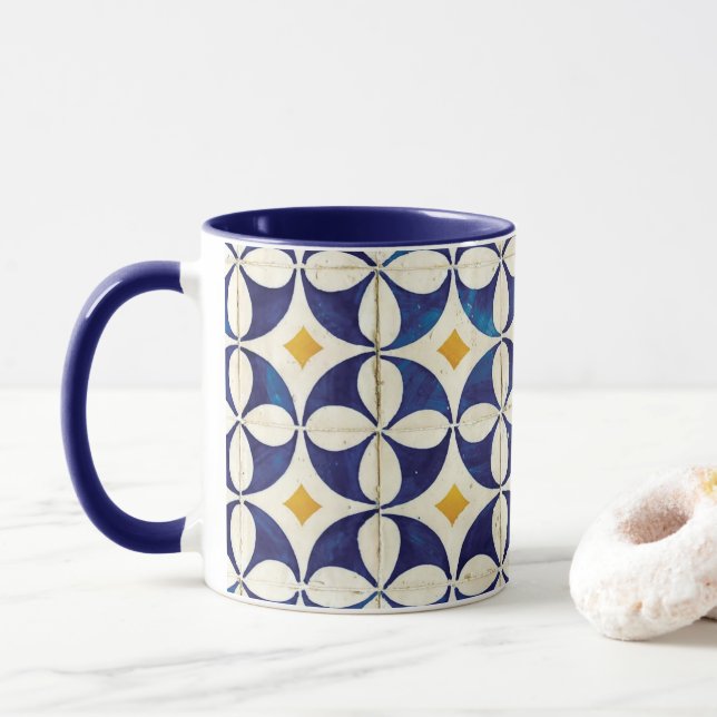 Taza Baldosas portuguesas - Diseño del patrón Azulejo (Con donut)