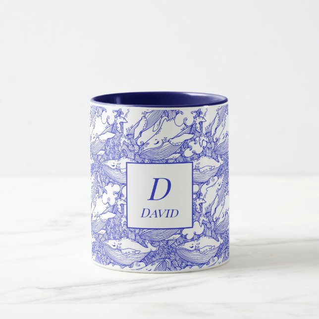 Taza Ballena Monogramada Azul Y Blanca De Rescate (Centro)