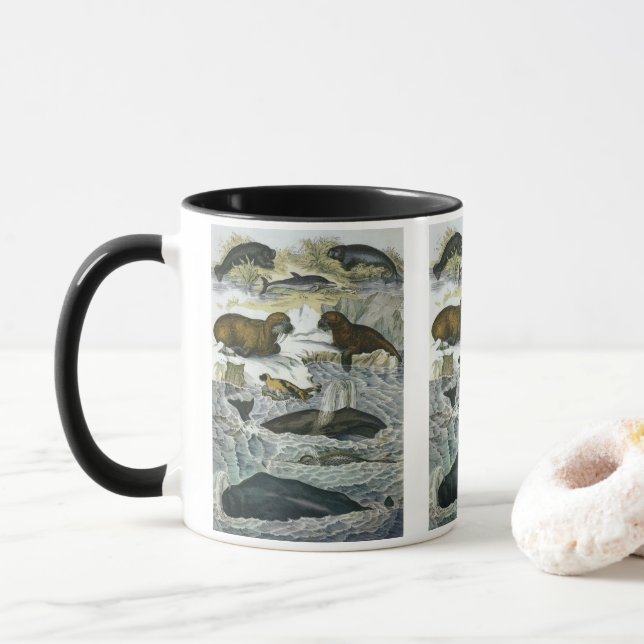 Taza Ballenas, focas y valles, animales marinos (Con donut)