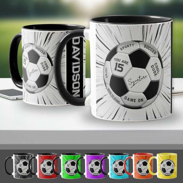 Taza Balón de fútbol blanco negro personalizado con eda (Subido por el creador)