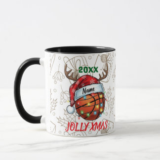 Taza Baloncesto Gorro de Santa Reno Diversión Navideña