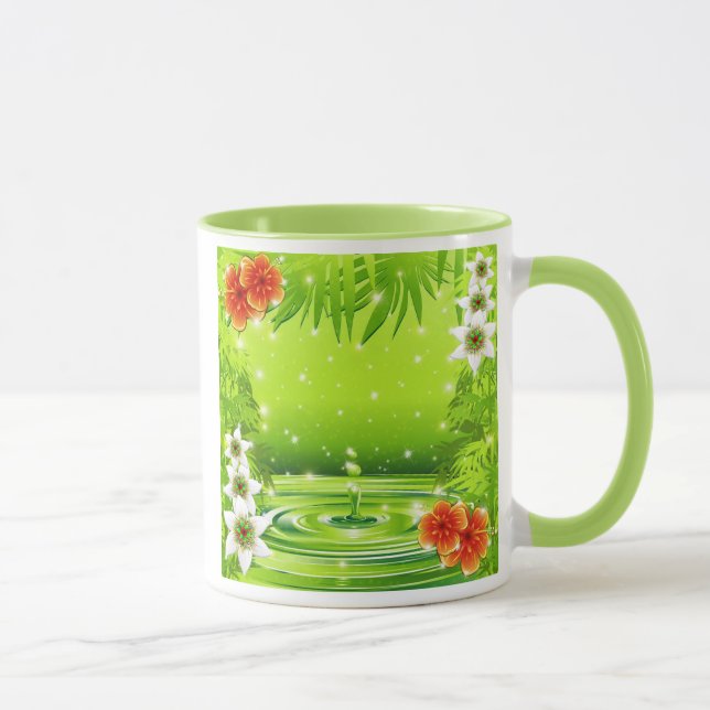 Taza Bambú, agua y flores tropicales (Derecha)