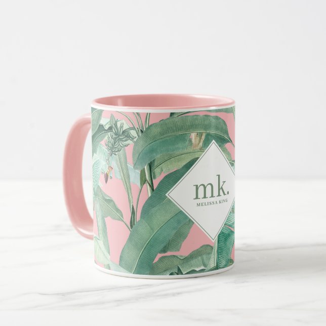 Taza Banana tropical rosa deja monogramado (Anverso izquierdo)
