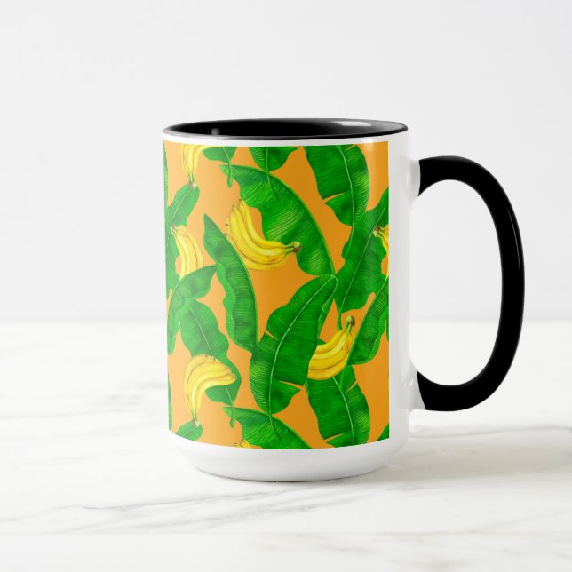 Taza Bananas y hojas diseño de acuarela (Derecha)