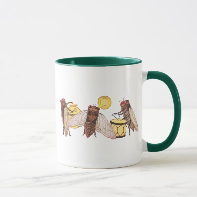 Taza Banda de la cigarra con el gongo, la trompeta y el (Derecha)