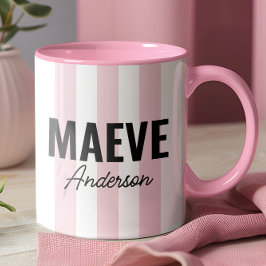 Taza Banda rosa y blanca personalizada elegante
