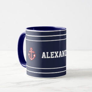 Taza Bandas blancas azules de la Marina Náutica