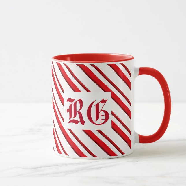 Taza Bandas de caña de caramelo, monograma rojo y blanc (Derecha)