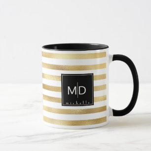 Taza Bandas de oro Monograma personalizado
