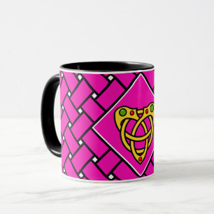 Taza Bandas/tejidos dorados/rosas/negros, nudos celular