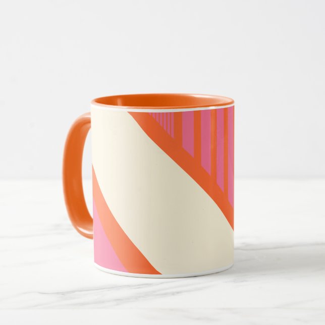 Taza Bandas triangulares en rosa, Naranja y crema (Anverso izquierdo)