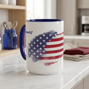 Taza Bandera Americana de Acuarela Personalizada 4 de J