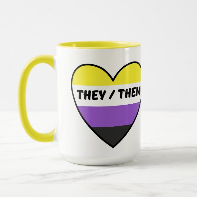 Taza Bandera Cardíaca No Binaria Con Pronouns/Ellos (Izquierda)