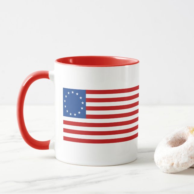 Taza Bandera Colonial Histórica Americana Betsy Ross (Con donut)