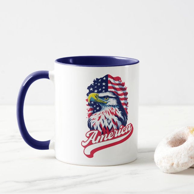Taza Bandera de águila estadounidense (Con donut)