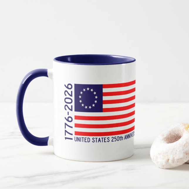Taza Bandera de Betsy Ross del aniversario de los (Con donut)