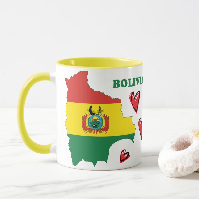Taza Bandera De Bolivia En El Mapa Del País (Con donut)