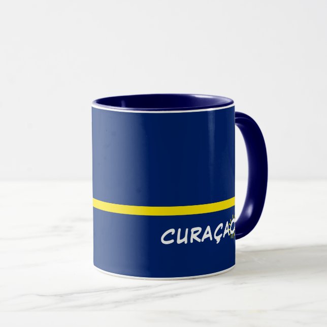 Taza Bandera de Curazao con texto de personalizable (Anverso derecho)