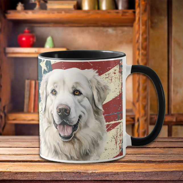 Taza Bandera de EEUU Grunge Perro de los Grandes Pirine (Subido por el creador)
