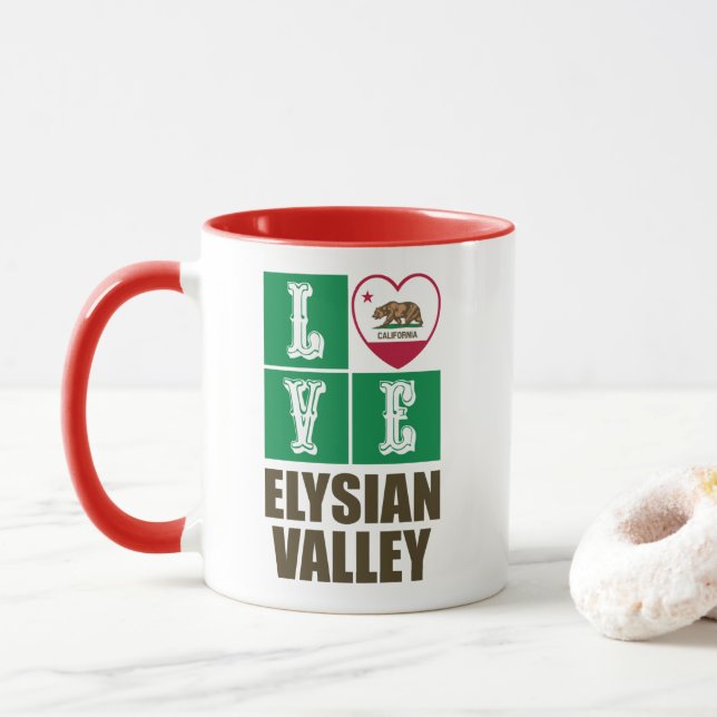 Taza Bandera de la República de California Ama el Valle (Con donut)